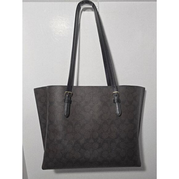 COACH Signature Dark Brown Black Mollie Tote Bag 1665 Pre-Owned - Picture 5 of 16